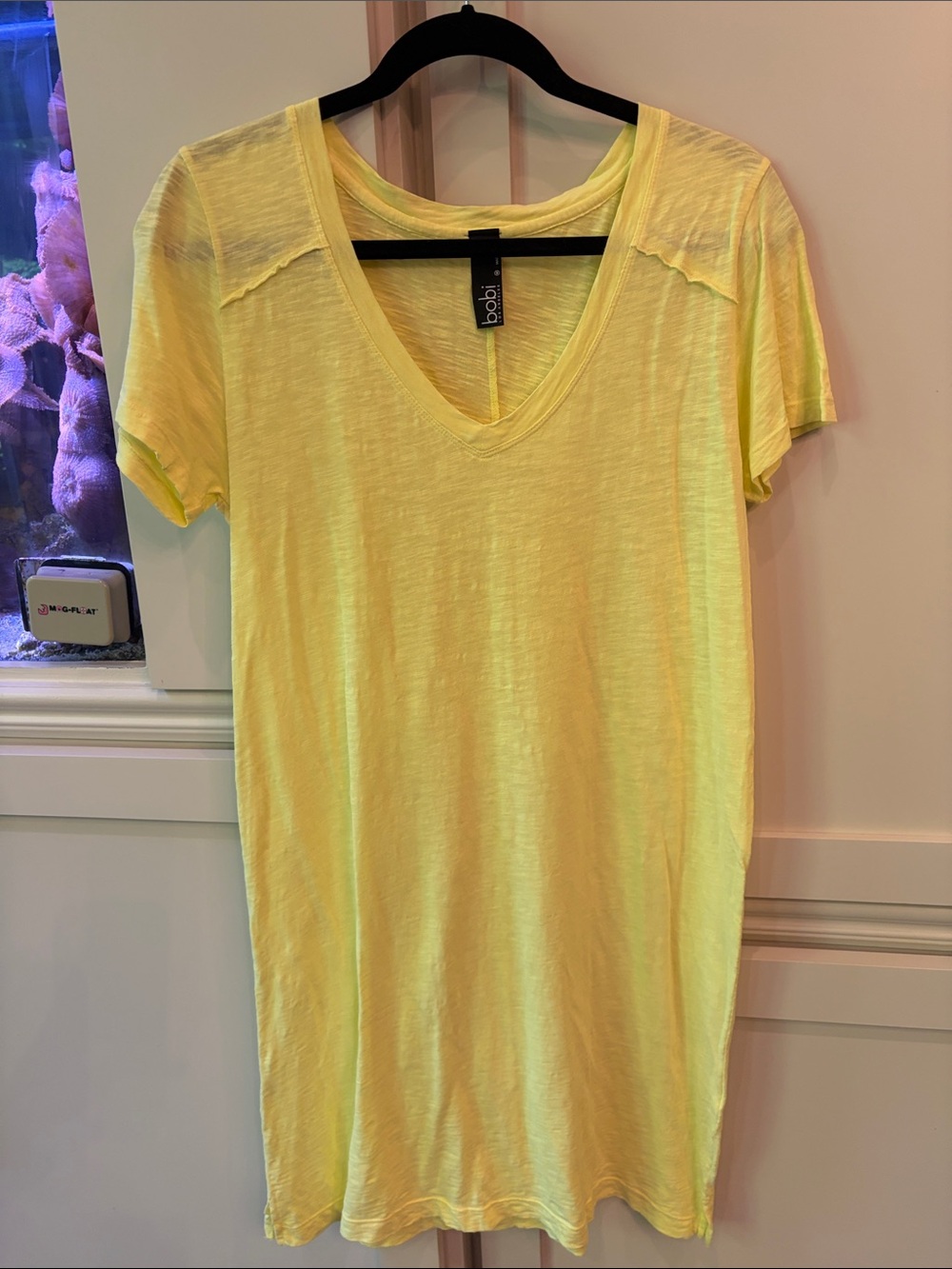 bobi Neon Yellow V-Neck Short Sleeve Tee Dress